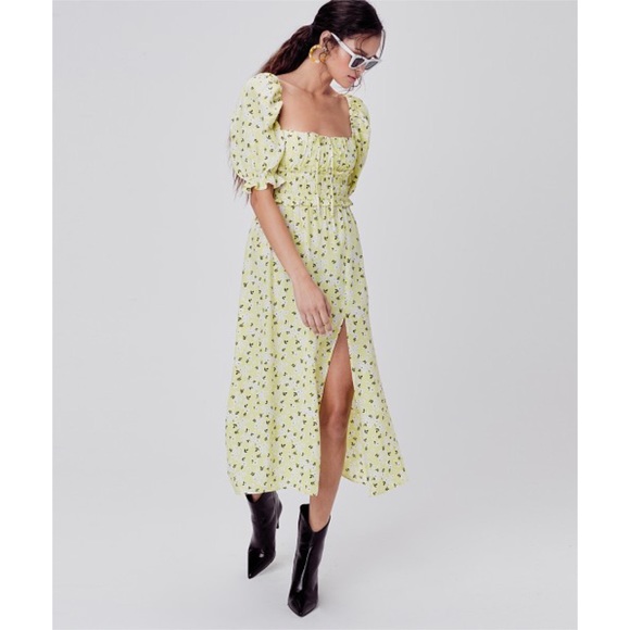 For Love & Lemons Chrysanthemum Midi Dress Lemonade - Picture 2 of 4